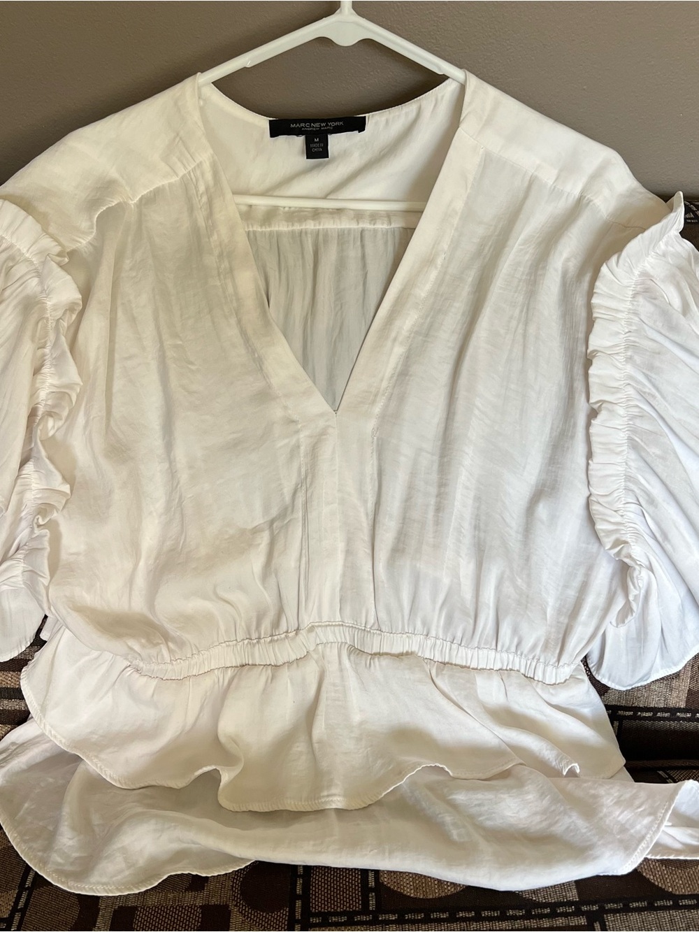 Marc New York White Peplum Ruffle-Sleeve Blouse